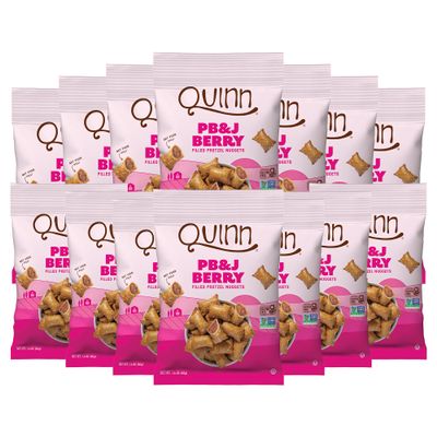 Quinn Gluten Free PB&J Berry Filled Pretzel Nuggets- Made with Real Ingredients, Whole Grain Sorghum, Sea Salt, Strawberries, Raspberries, Dairy Free Salted Snacks, Vegan, Non GMO- 1.4 oz (Pack of 14)
