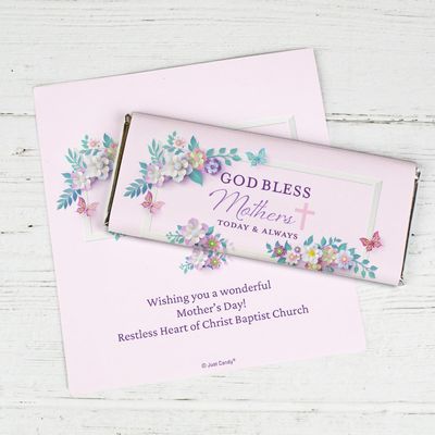 100 Pack Personalized Mothers Day DIY Chocolate Candy Bar Wrapper Favors for Keepsakes, Church Giveaways, Custom Mom Gifts & More (Candy Not Included) - God Bless Mothers