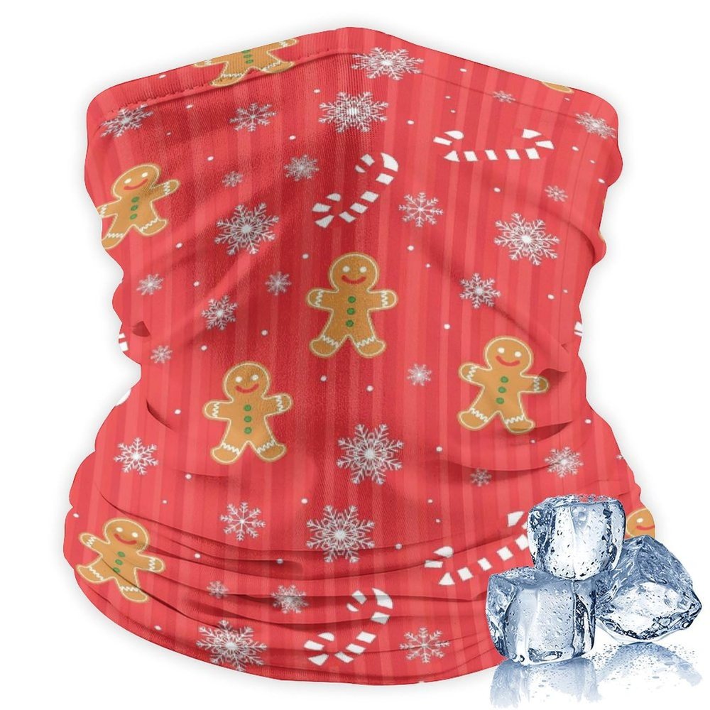 100% BLUE COLLAR Christmas Red Gingerbread Cookies Candy Canes Art Headband Headwear Face Scarf Mask Dust Protection Windproof for Summer Running Fishing for Adults