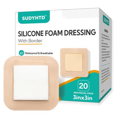 20 Pack Silicone Foam Dressing 3"x3" Gentle Border, Waterproof Silicone Bandages for Wounds Care, Super Absorbent Wound Dressing, Bed Sore Patches