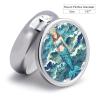 Round Blue Waves Squama Mermaid Scale Pill Organizer Pill Box 3 Compartment Portable Travel Medicine Case Daily Mini Compact Medicine Container Storage Vitamin Supplement Dispenser view 2