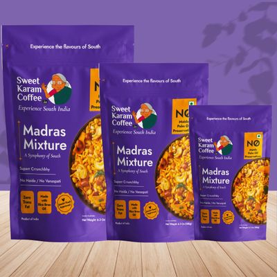 Sweet Karam Coffee (SKC) Madras Mixture Pack of 3 180gms - Traditional South Indian Crunch