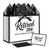 JWSCYSY 12.6" White and Metallic Black Retirement Gift Bag with Tissue Paper, Retired 2026 Gift Bag with Greeting Card for Men Women Retirement Party Decorations Supplies view 1
