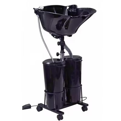 Portable Salon Shampoo Basin, Portable Mobile Salon Basin Shampoo Bed Beauty Salon Lifting Shampoo Tank with Double Barrel Water Pump Plastic Basin