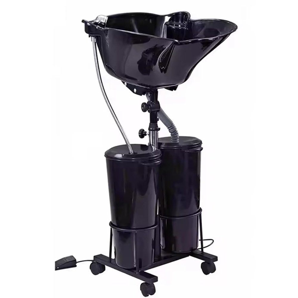 Portable Salon Shampoo Basin, Portable Mobile Salon Basin Shampoo Bed Beauty Salon Lifting Shampoo Tank with Double Barrel Water Pump Plastic Basin