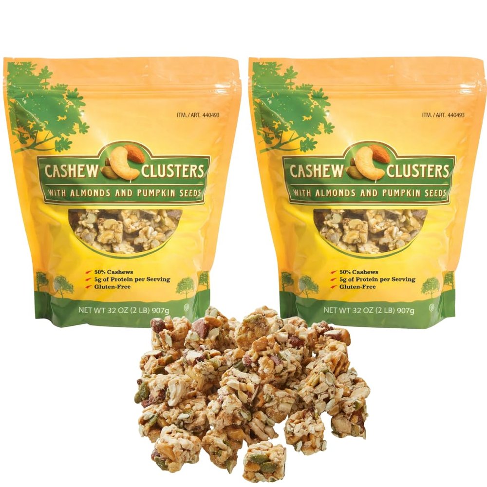 Cashew Clusters with Almonds and Pumpkin Seeds, Gluten-Free, 50% Cashews, 5g Protein per Serving, 32 oz (2 lbs) (2 Pack)
