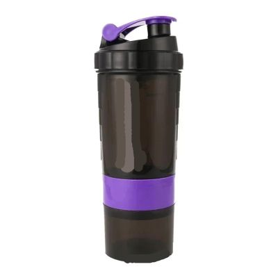 3 Layer Shaker Bottle Protein Mixing Shake Cup Sports Fitness Water Scaled Plastic Bottles With Medicine Box(Purple)