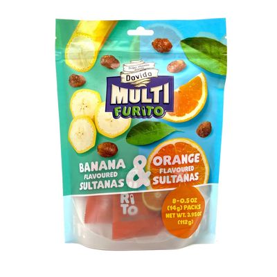 Dovido Flavored Raisins, Natural Sultanas, 6 Pack-3.95 oz (Orange Banana), Healthy Snacks for Kids, School Snacks, Toddler Snacks, Nut Free, Gluten-free fruit snacks , Vegan
