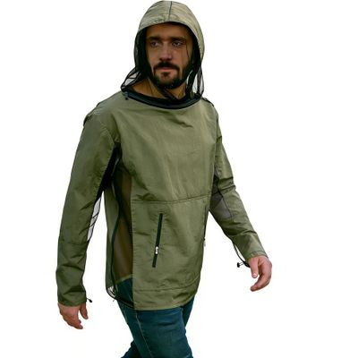 Aoximyouny Fabric & Mesh Mosquito Jacket - Lightweight Summer Adventure Clothing with Adjustable Hood & Storage Pocket Military Green Large
