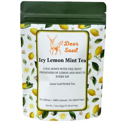 Deer Soul Icy Lemon Mint Herbal Tea with Peppermint, Lemon Balm, Lemongrass, Lemon Peel & Hibiscus | Loose Leaf Botanical Tea, 1.5 oz