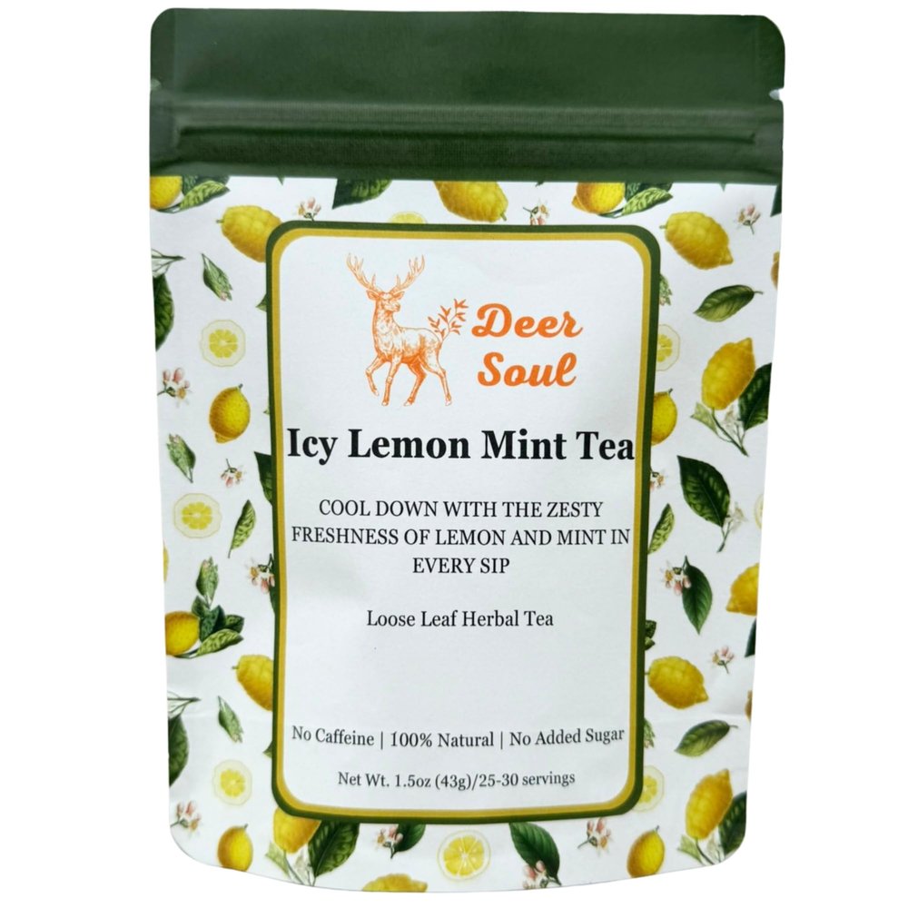Deer Soul Icy Lemon Mint Herbal Tea with Peppermint, Lemon Balm, Lemongrass, Lemon Peel & Hibiscus | Loose Leaf Botanical Tea, 1.5 oz