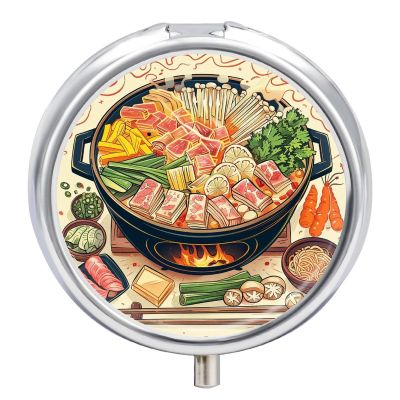 Round Hot Pot Cartoon Pattern Pill Organizer Pill Box 3 Compartment Portable Travel Medicine Case Daily Mini Compact Medicine Container Storage Vitamin Supplement Dispenser