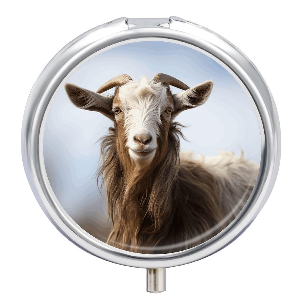 Round Animal Goat Pill Organizer Pill Box 3 Compartment Portable Travel Medicine Case Daily Mini Compact Medicine Container Storage Vitamin Supplement Dispenser