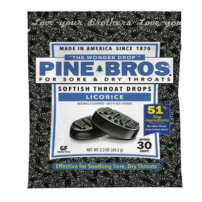 Pine Bros. Gummy Sore Throat Softish Drops 30 Count (Approx) (Pack of 1, Licorice)