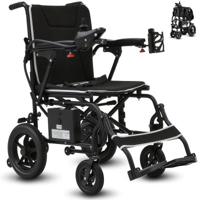 ROBTWOK Ultralight Electric Wheelchair for Adults & Seniors - 36lbs Foldable Power Wheelchair with 15-Mile Long Range, All-Terrain, SOS Button & LED Light, 265lbs Capacity, Airline Approved (Black)