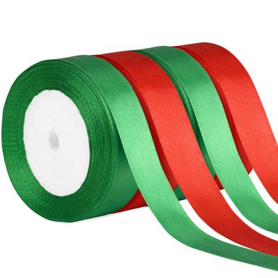 Hoplito 4 Rolls 1Inch Wide Christmas Ribbons Total 100 Yards Holiday Satin Ribbons Fabric for DIY Craft Gift Wrapping and Christmas Party Festival Decorations, Red & Green