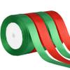 Hoplito 4 Rolls 1Inch Wide Christmas Ribbons Total 100 Yards Holiday Satin Ribbons Fabric for DIY Craft Gift Wrapping and Christmas Party Festival Decorations, Red & Green view 1