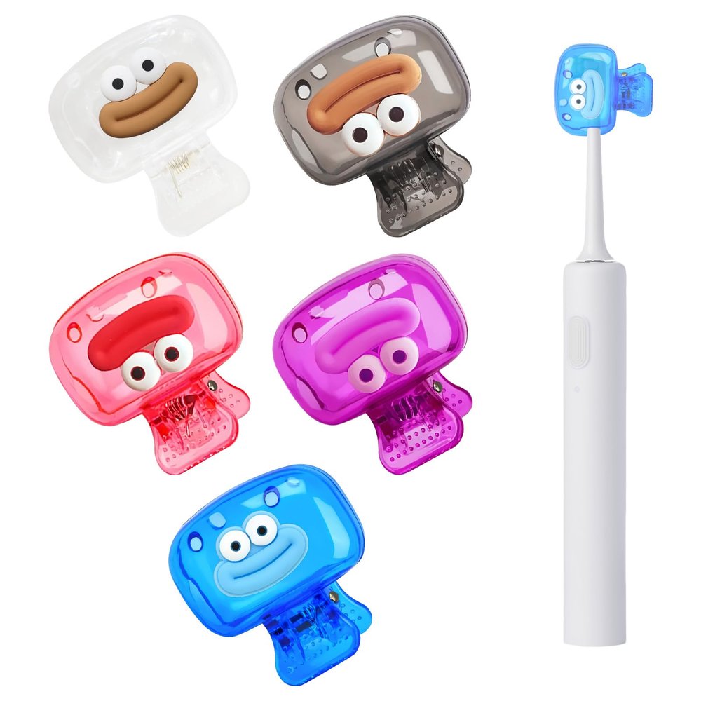 Upgrade 5 Pack Travel Toothbrush Head Covers Toothbrush Protector Cap Brush Pod Case Protective Portable Plastic Clip for Household Travel, Bathroom, School, Camping, Business (A)
