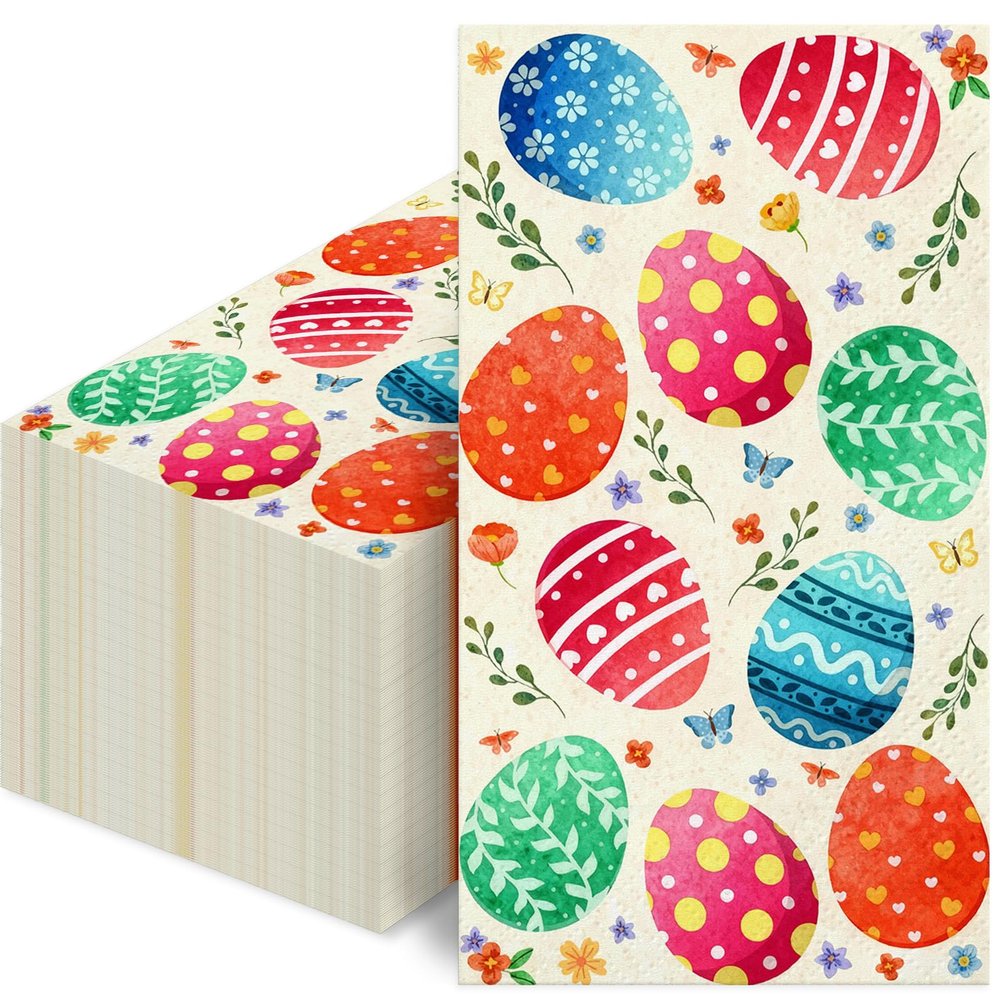 100 Pcs Easter Napkins Disposable - Easter Eggs, Floral Design, He Is Risen, Paper Guest Towels for Dinner, Bathroom & Holiday Decor