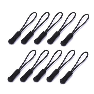 10 Pcs Replacement Zipper Pulls Nylon Repair Kit Slider Pull Tab for Dress Clothes Luggage Suitcase Handbags(Black)