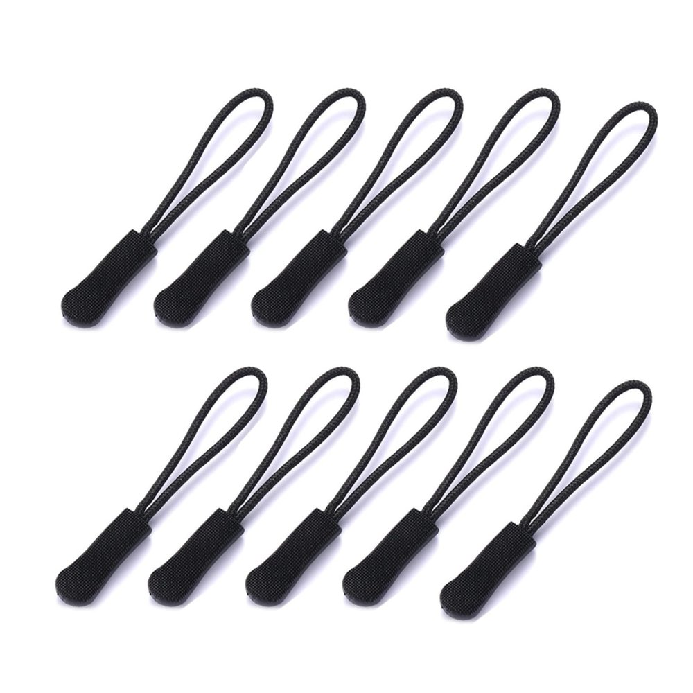 10 Pcs Replacement Zipper Pulls Nylon Repair Kit Slider Pull Tab for Dress Clothes Luggage Suitcase Handbags(Black)