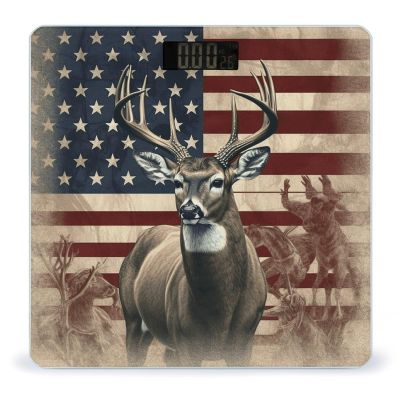 Americana Flag Deer Bathroom Scale for Body Weight LCD Display Digital Bathroom Scale Tempered Glass Bathroom Weight Scales Fashion Smart Scales for Home Bedroom 400 Lb