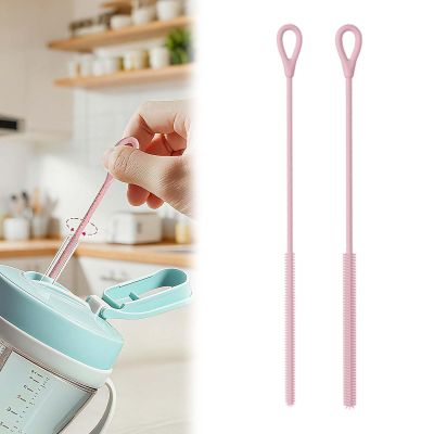 2/5pcs Silicone Straw Brushes, Reusable Straw Brush (6mm + 9mm) Water Bottle and Straw Cleaner Brush Long Handle for Cleaning Narrow & Wide Straws, Tumblers (2, Pink)