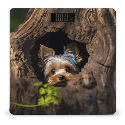 A Little Yorkshire Terrier Nestled in A Tree Hole Bathroom Scale for Body Weight LCD Display Digital Bathroom Scale Tempered Glass Bathroom Weight Scales Fashion Smart Scales for Home Bedroom 400 Lb