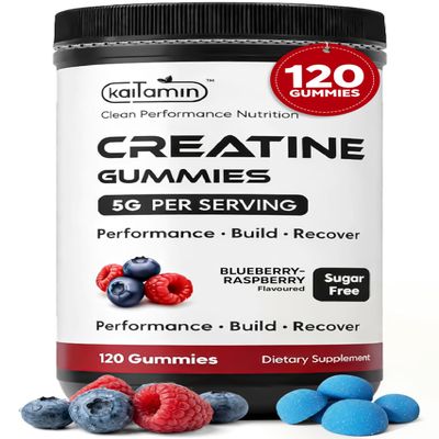 Kaitamin Creatine Monohydrate Gummies 5g Sugar Free, Vegan, Halal, Non-GMO Muscle, Strength, Recovery & Brain Health for Women & Men 120 Count, 30 Servings