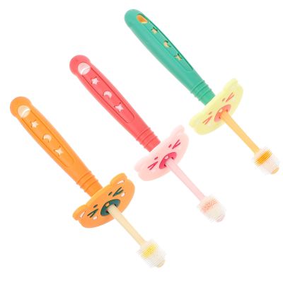 HAMPPLIES Rotatable Toothbrush 3pcs Soft Bristles Manual Toothbrushes for Ages 1-6 Tooth Brush Set with Color Variety for Oral Care Random Color