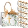 Moinchore 40 Pack Religious Baptism Party Favor Bag Small First Communion Gift Bag with Handle White Peony Cross Christian Paper Tote with Bow for Church Wedding Confirmation 5.5 x 2.4 x 4.7 view 1