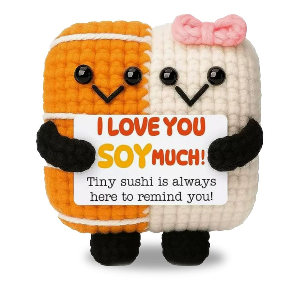 EQIUAG Mini Funny Handmade Crochet Sushi, Positive Emotional Support Sushi Gifts for Women Men Coworker