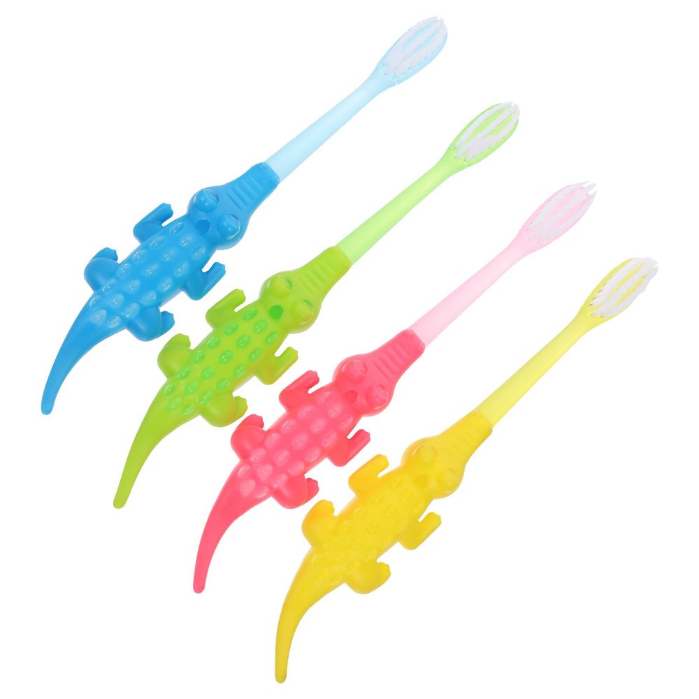 Anneome 8Pcs Toothbrush Set with Gentle Soft Bristles for Ages 3-12, Cartoon Crocodile Design Manual Tooth Cleaning Tool for Daily Oral Care