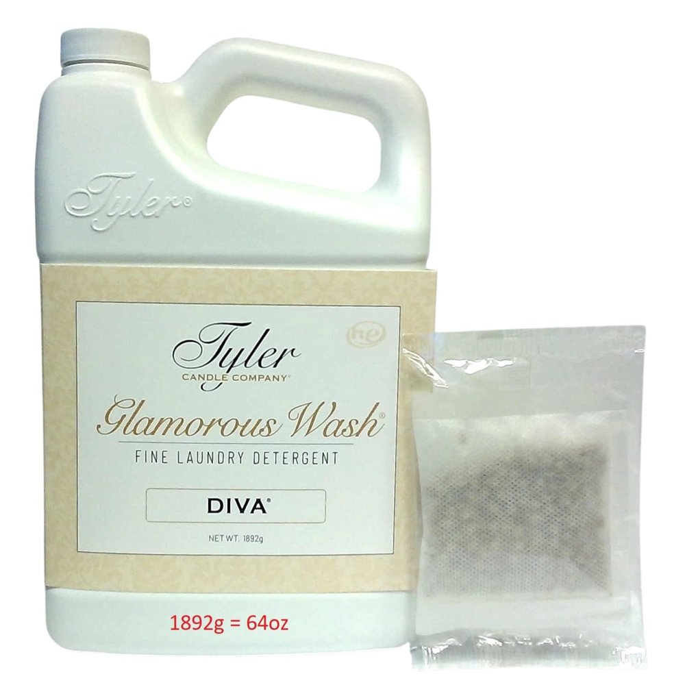 Tyler Candle Glam Wash Laundry Detergent, Diva, Liquid, 64 Fl Oz HE Safe w/Dryer Sachet Pouch