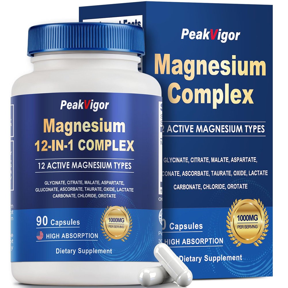 12 in 1 Magnesium Complex, Magnesium Supplement 1000mg with Glycinate, Citrate, Malate, L-Threonate,Taurate, Sleep Support, Third-Party Tested, Vegan & Easy to Swallow90 Days Supply