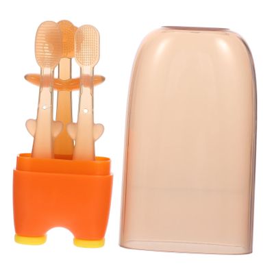 TIDTALEO Silicone Toothbrush 3pcs Oral Cleaner Tongue Cleaner for Newborns Mouth Care (Fall Orange)