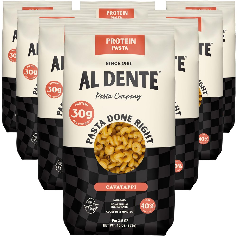 Al Dente Protein Pasta Cavatappi 30g High Protein in 3.5oz Serving, Lower Carb. Cage-Free Eggs & Semolina. (Previously Carba-Nada, Packaging May Vary) 10oz Bags (Pack of 8)