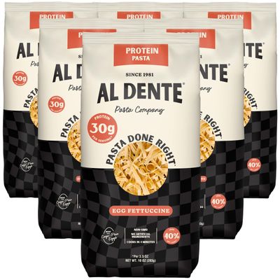 Al Dente Protein Pasta Egg Fettuccine 30g High Protein, Lower Carb, High Fiber. Artisanal Flavor: Cage-Free Eggs & Semolina. Keto and Point-Based Diet-Friendly. 10oz Bags (Pack of 6)