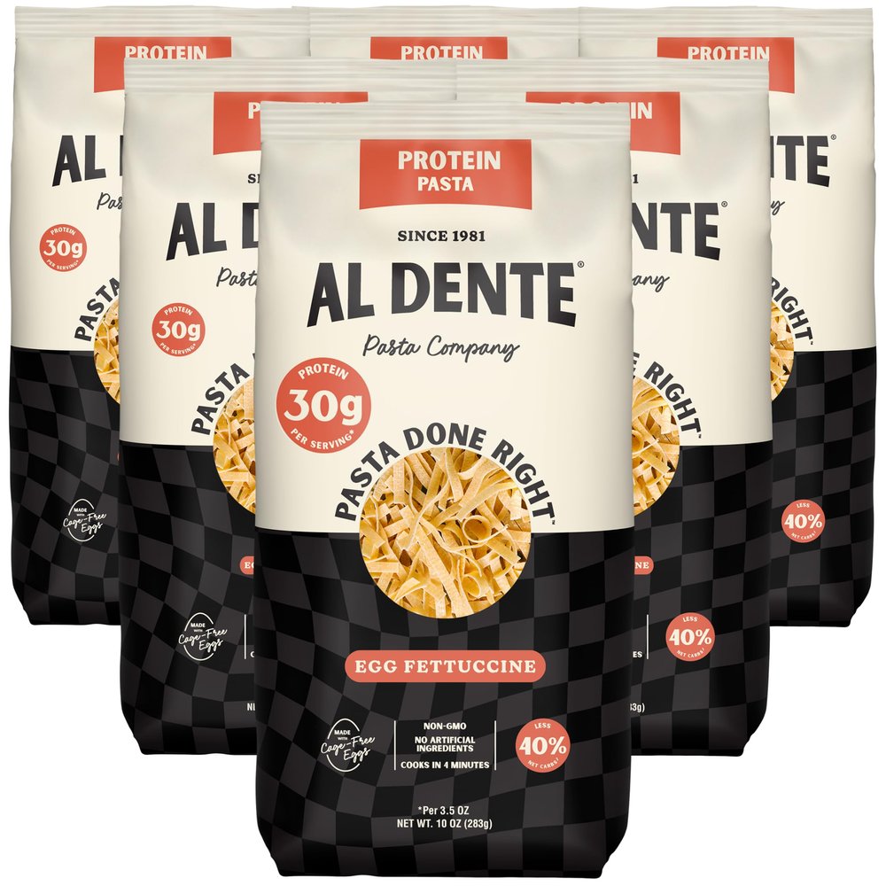 Al Dente Protein Pasta Egg Fettuccine 30g High Protein, Lower Carb, High Fiber. Artisanal Flavor: Cage-Free Eggs & Semolina. Keto and Point-Based Diet-Friendly. 10oz Bags (Pack of 6)