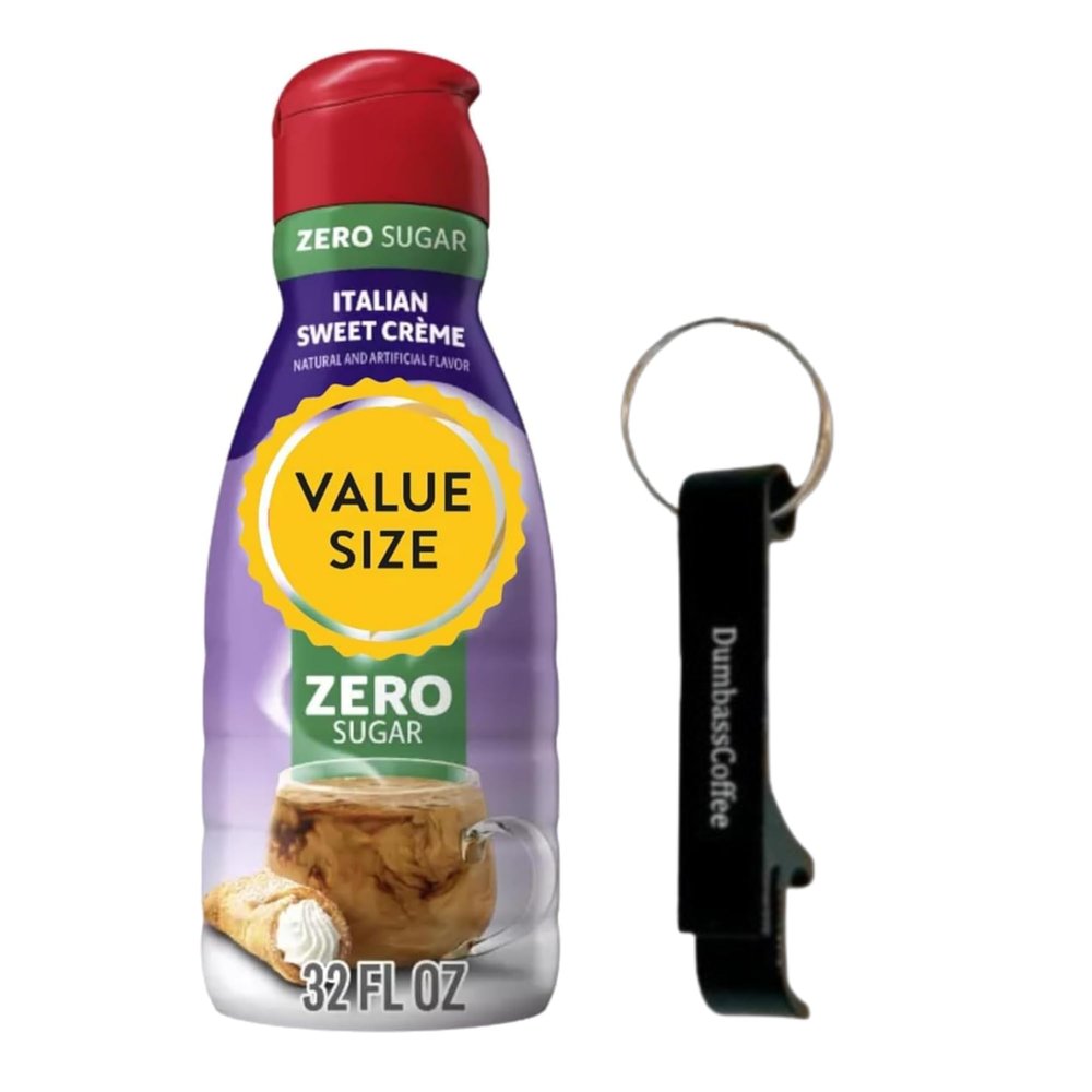 Premium Liquid Coffee Creamer 32 fl oz Bottles of Creamy Smooth Non-Dairy Coffee Creamer with Dumbass Coffee Bottle Opener Keychain (Zero Sugar Italian Sweet Creme) Keychain
