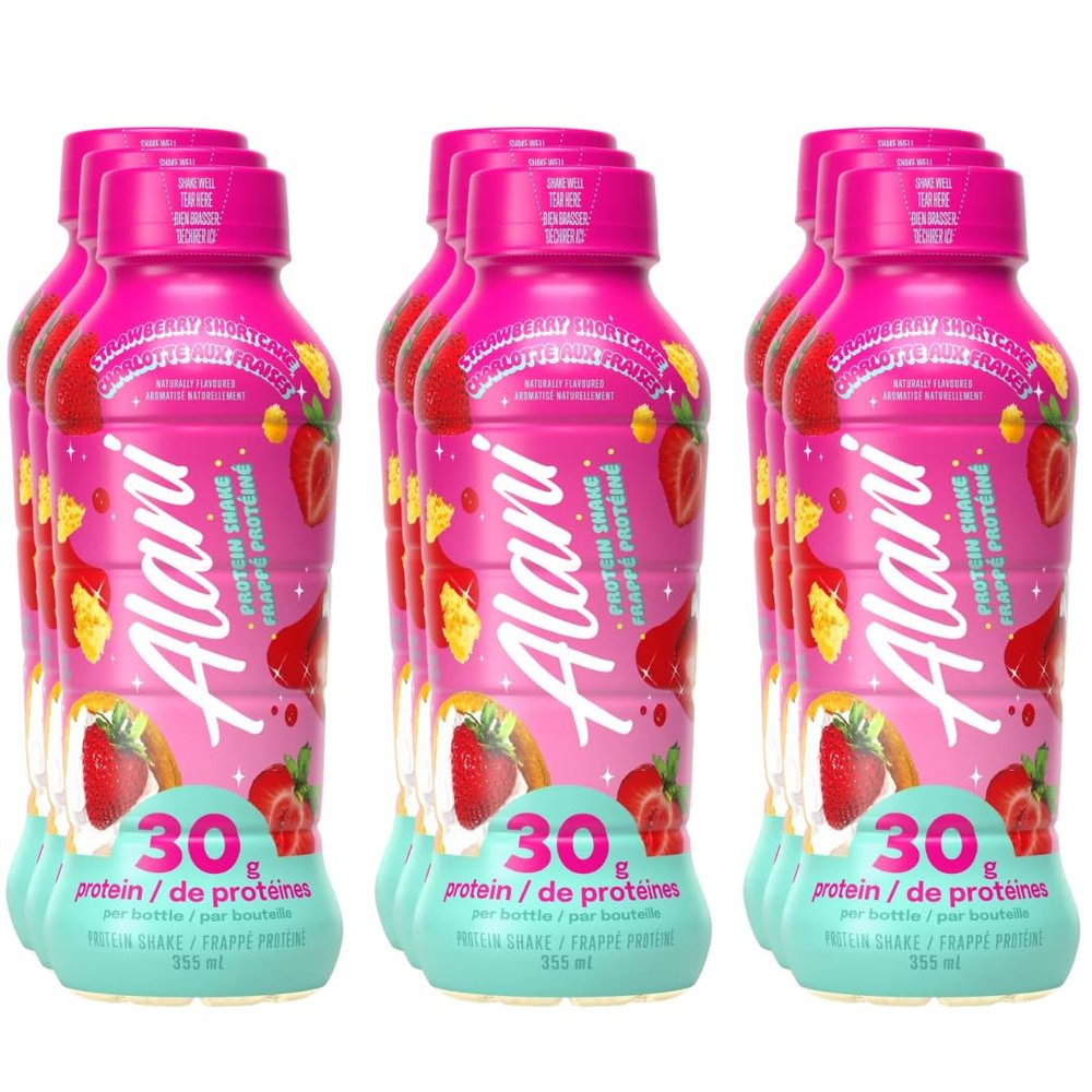 Alani Nu Protein Shake Strawberry Shortcake Flavor 12 fl oz Bottles 9-Pack Ready-to-Drink High Protein Beverage