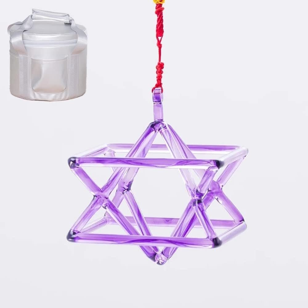 Aikimfuly Optically Clear Quartz Crystal Singing Pyramid for Sound Healing Meditation, Purple Singing Merkaba Pyramid with Mallet & Carrying Case(9inch)