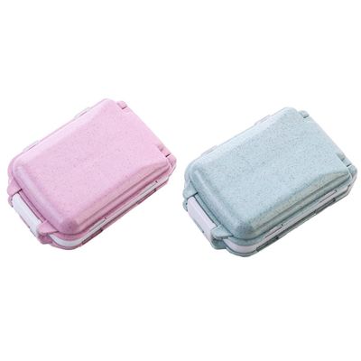 SOLUSTRE 2Pcs Portable Wheat Straw Pill Organizer Box, 3-Layer Sealed Medicine Storage Container Separate Compartments, Travel-Friendly Stackable Pill Case for Daily Medication Random Color