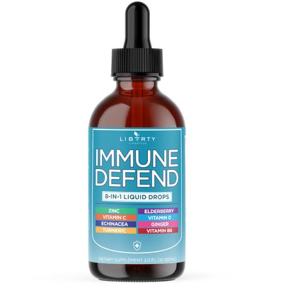 8-in-1 Immune Support Liquid Drops Elderberry, Turmeric Curcumin, Echinacea, Ginger, Vitamins C & D3, Zinc & B6 Fast-Absorbing Immune & Antioxidant Support Vegan, Non-GMO 2 oz