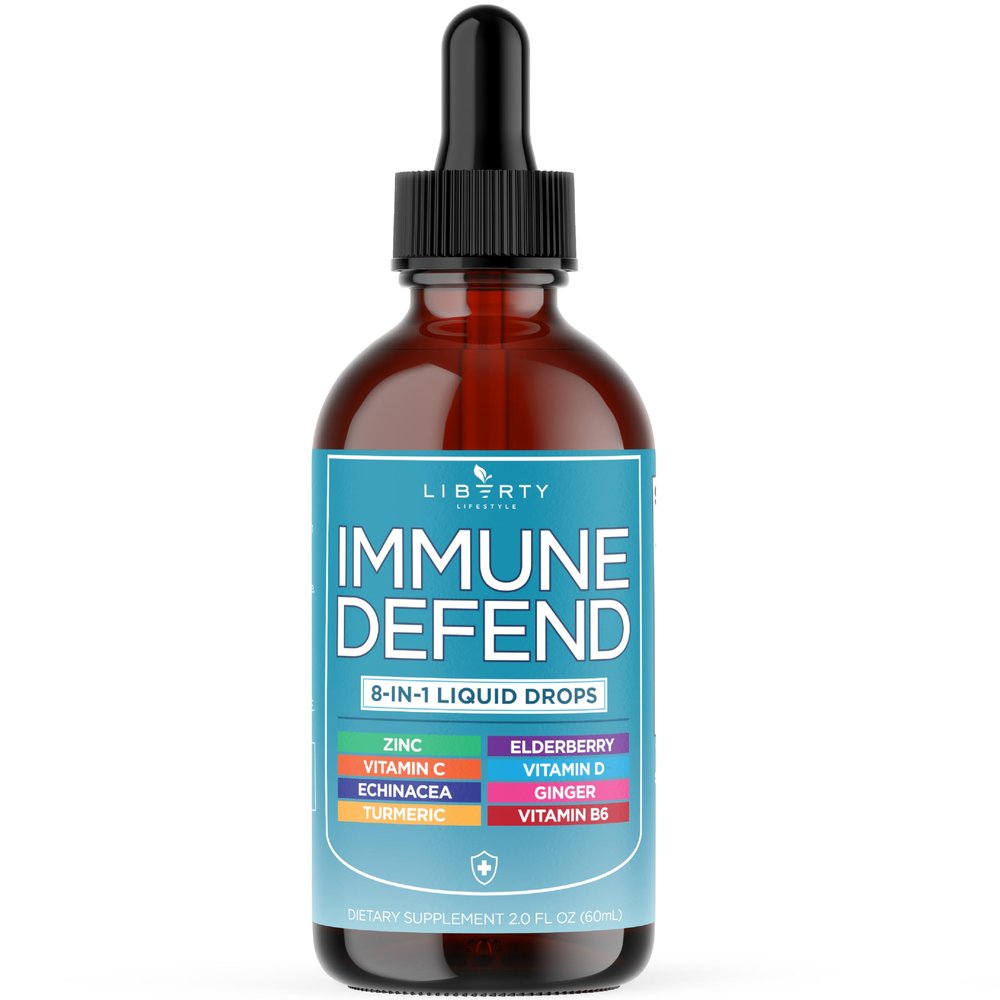 8-in-1 Immune Support Liquid Drops Elderberry, Turmeric Curcumin, Echinacea, Ginger, Vitamins C & D3, Zinc & B6 Fast-Absorbing Immune & Antioxidant Support Vegan, Non-GMO 2 oz