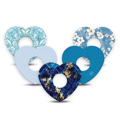 ExpressionMed - Adhesive Patches for Libre 3 & Libre 3 Plus (5-Pack) - Heart-Shaped, Waterproof & Sweatproof, Non-Fraying - Pre-Cut CGM Sensor Tapes - (Glacial Blue Variety Pack) - Made in USA