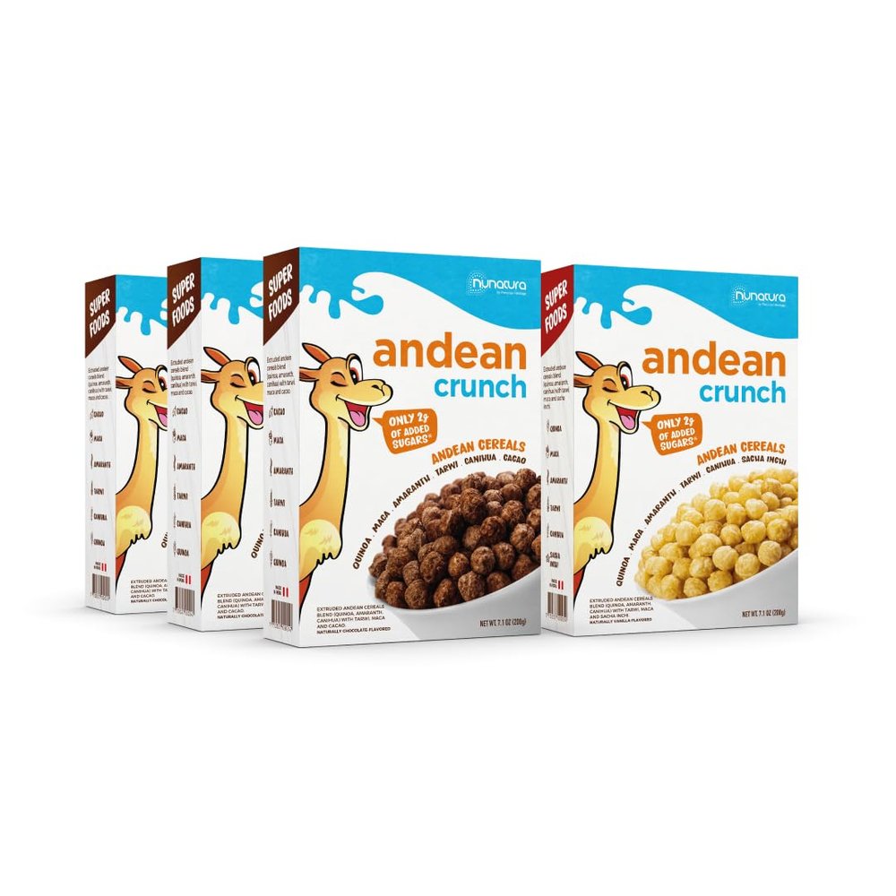 4 boxes of 6 superfoods extruded for a healthy cereal for everyday consumption at any time of day. It is a source of energy, fiber, protein, vitamins and minerals from 100% natural sources. 3 Boxes Chocolate & 1 Box Vanilla