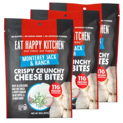Eat Happy Kitchen Crispy Cheese Bites, Monterey Jack & Ranch, 2 oz (Pack of 3) Crunchy Real Cheese Snack 11g Protein Low Carb Gluten Free, No Sugar Added, Nothing Artificial