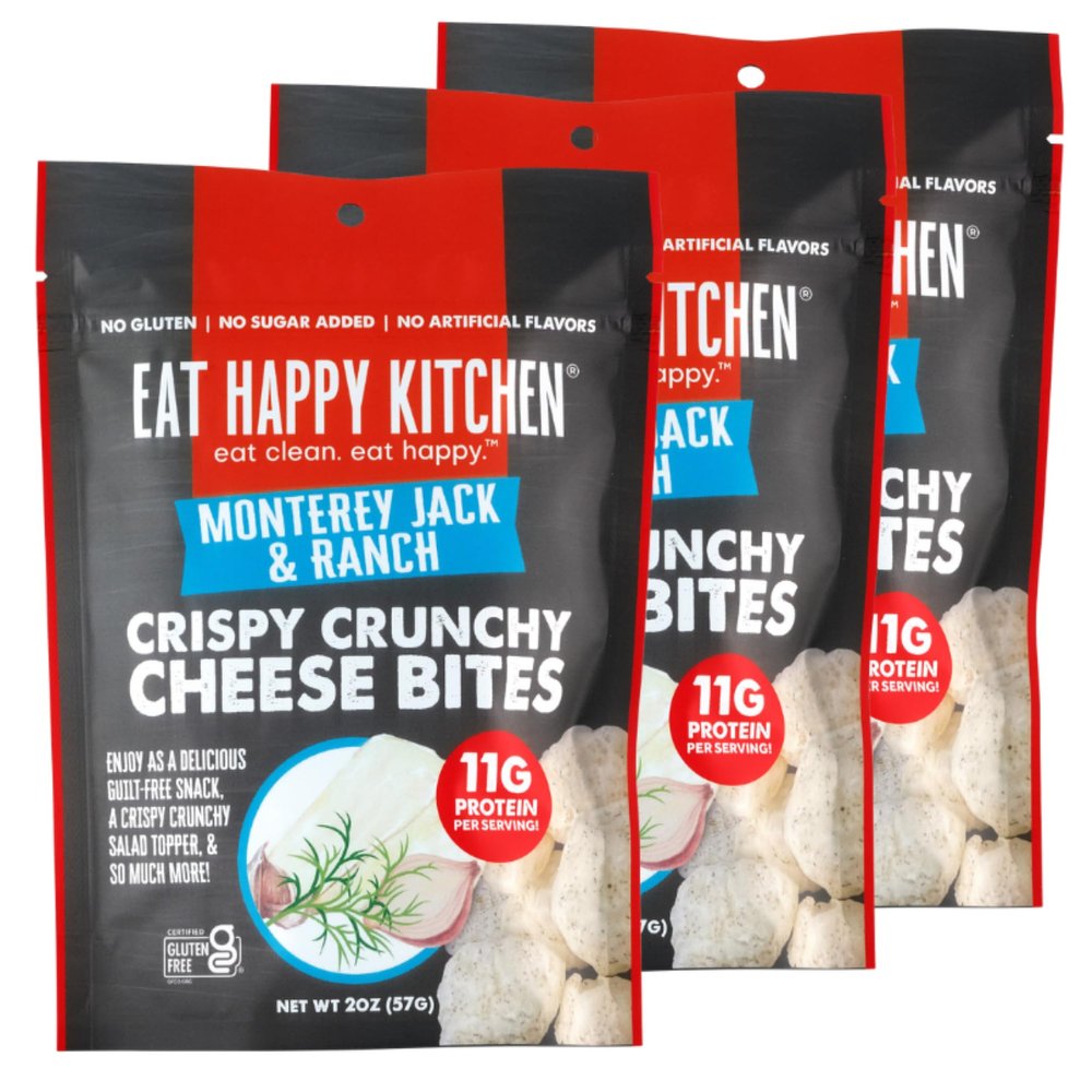 Eat Happy Kitchen Crispy Cheese Bites, Monterey Jack & Ranch, 2 oz (Pack of 3) Crunchy Real Cheese Snack 11g Protein Low Carb Gluten Free, No Sugar Added, Nothing Artificial