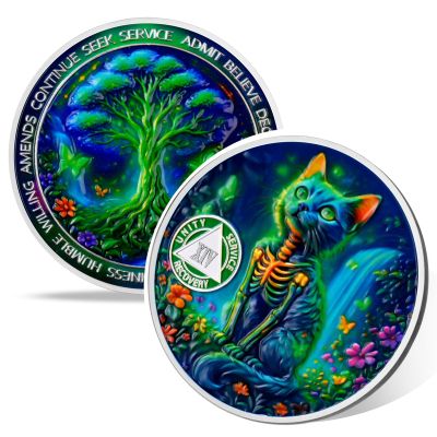 Vitalway Glow Forest Cat 14 Year Sobriety Coin, Affirmation AA Medallions